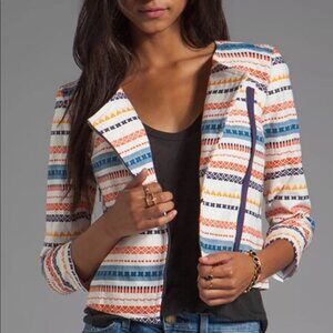 Trina Turk Beatrix Embroidered Moto Zip up Jacket Blazer